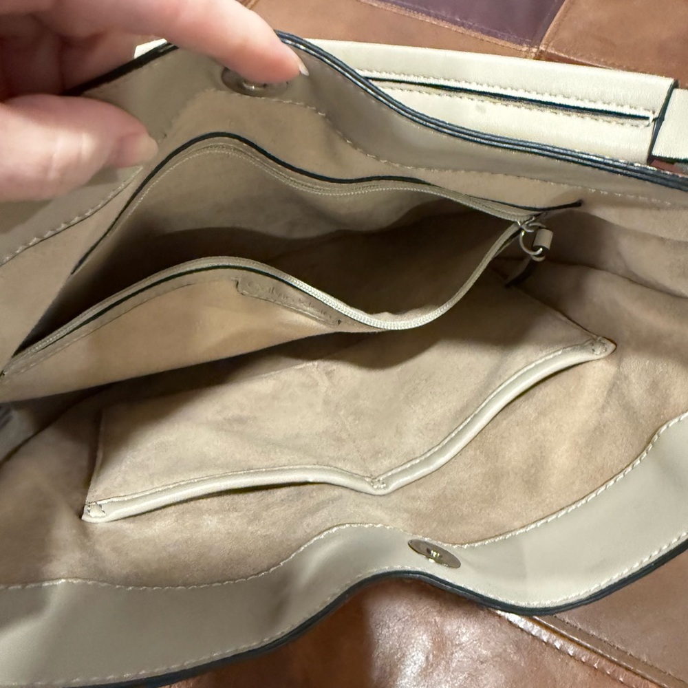 Calvin Klein Cream Checkered Hobo Bag - Picture 2 of 3
